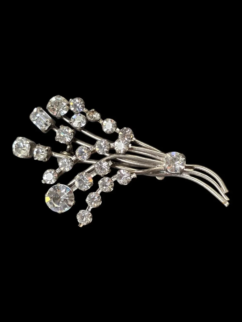 Vintage Made In Austria Sparkling Silver Tone Crystal Spray Brooch